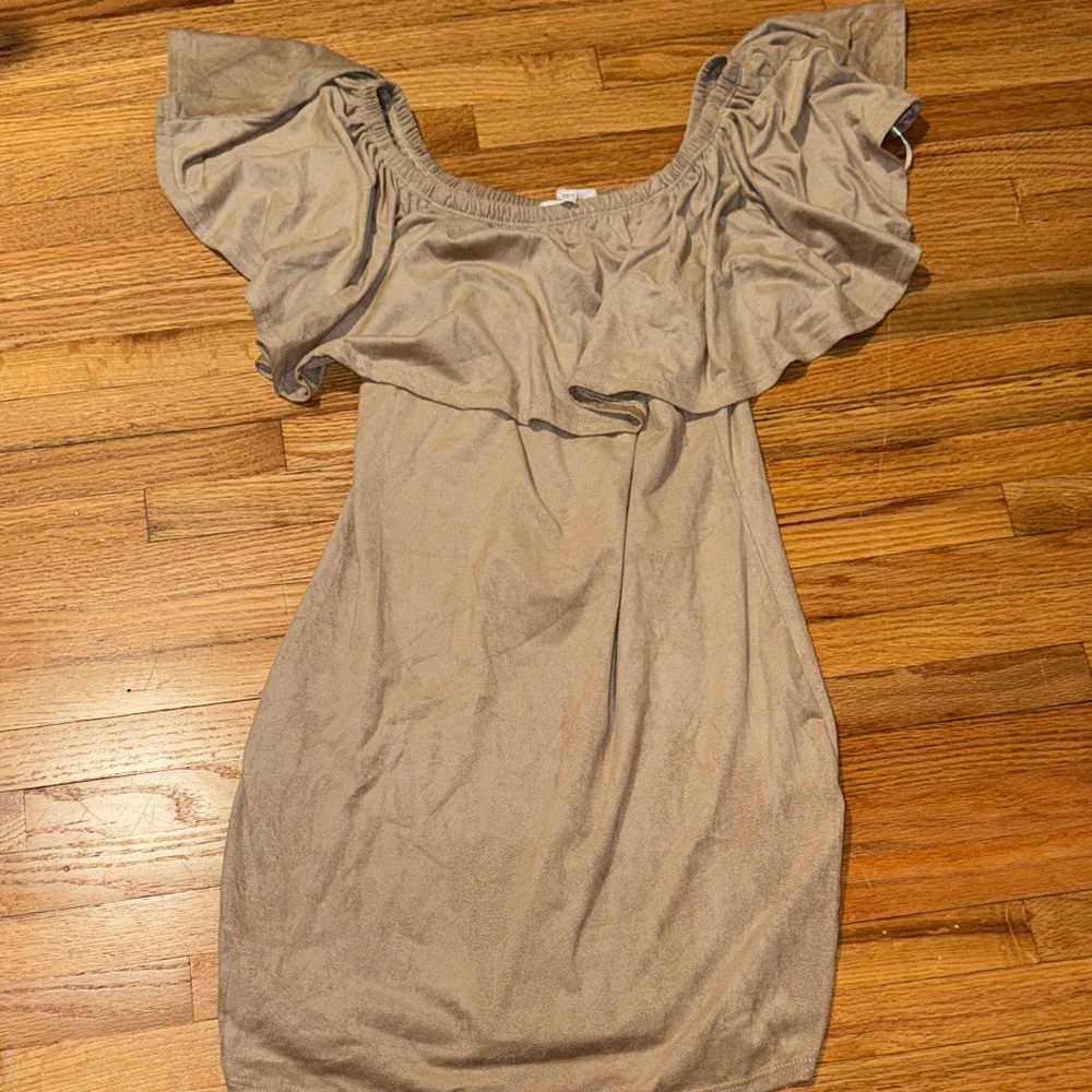 a'gaci Off-Shoulder Beige Mini Dress